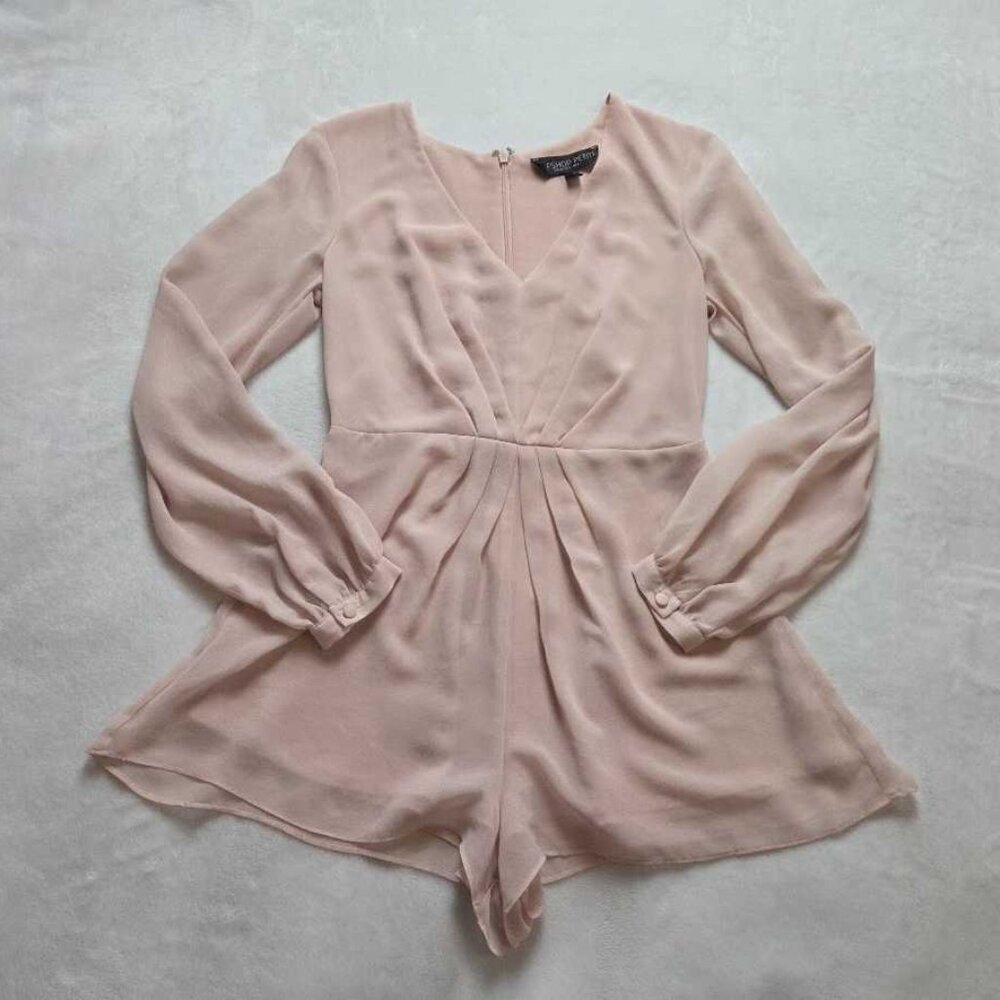 US 4 Petite TopShop pink chiffon longsleeve romper (UK 8 EURO 36) 4P